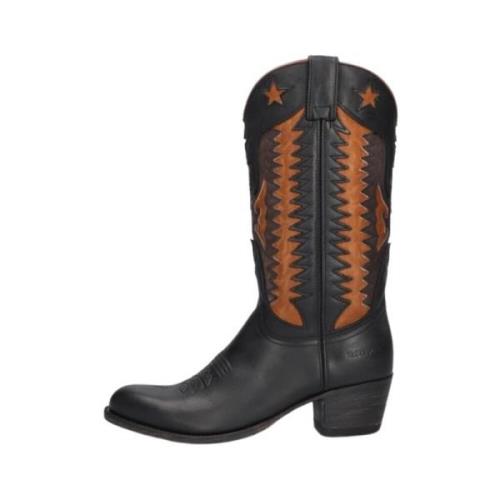 Zwarte Leren Cowboy Laarzen met Uniek Ontwerp Sendra , Black , Dames