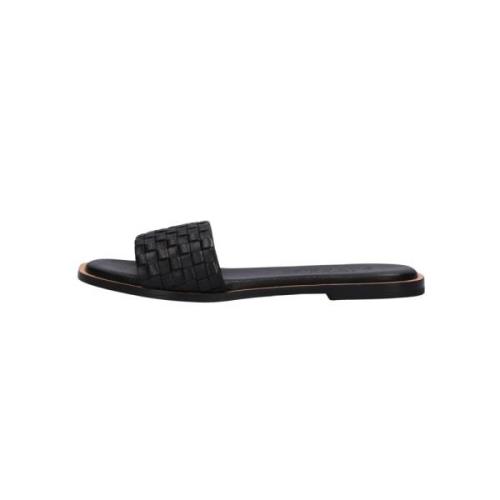 Geweven Leren Zwarte Slippers Shabbies , Black , Dames