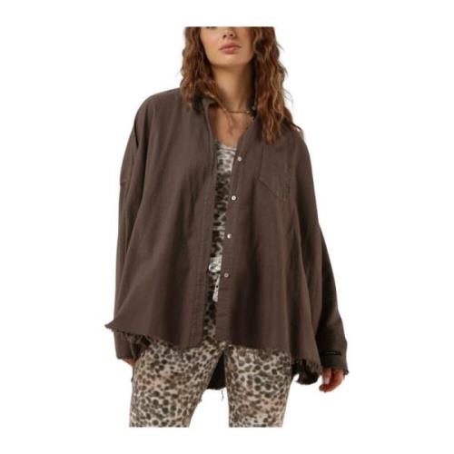 Pique Geweven Shirt Bruine Blouse 10Days , Brown , Dames