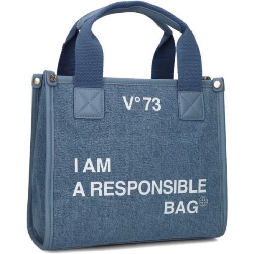 Blauwe Denim Shopper met Leatherlook Rand V73 , Blue , Dames