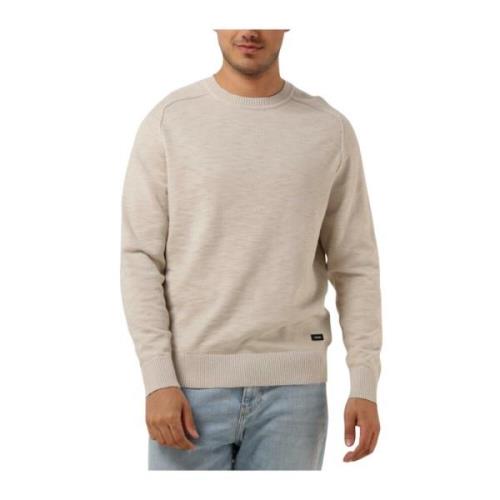 Slub Texture Sweater Heren Calvin Klein , Beige , Heren