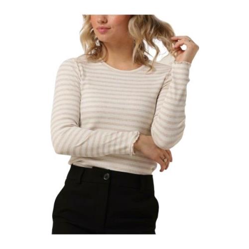 Beige Ruffle Longsleeve Tee Stripe Selected Femme , Beige , Dames