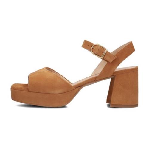 Cognac Retro Sandaal Ney Plateau Hak Unisa , Brown , Dames