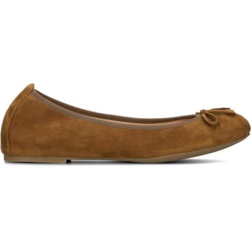 Cognac Suède Ballerina met Strik Unisa , Brown , Dames