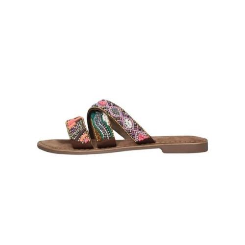 Kleurrijke Leren Sandalen Lazamani , Multicolor , Dames