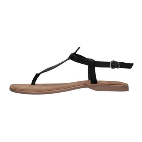 Zwarte Leren Sandalen met Zilveren Gesp Lazamani , Black , Dames