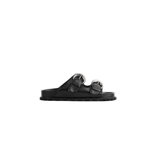 Stijlvolle zwarte leren sandalen Marine Serre , Black , Dames