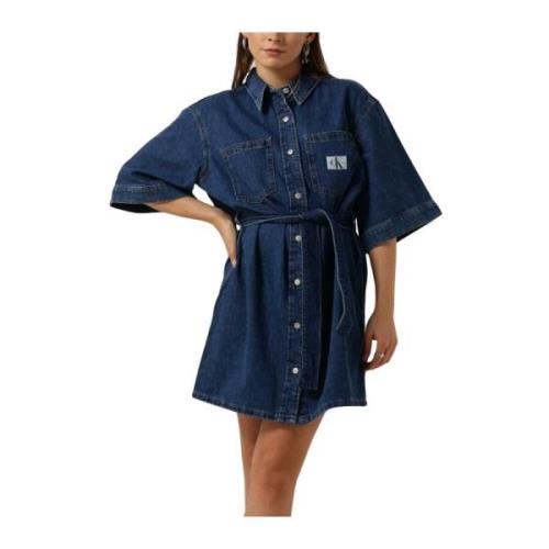 Blauwe Boxy Belted Overhemdjurk Calvin Klein , Blue , Dames