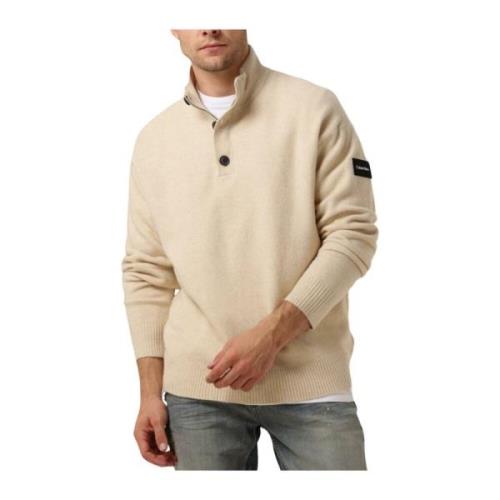Heren Lycra Blend Quarter Zip Sweater Calvin Klein , Beige , Heren