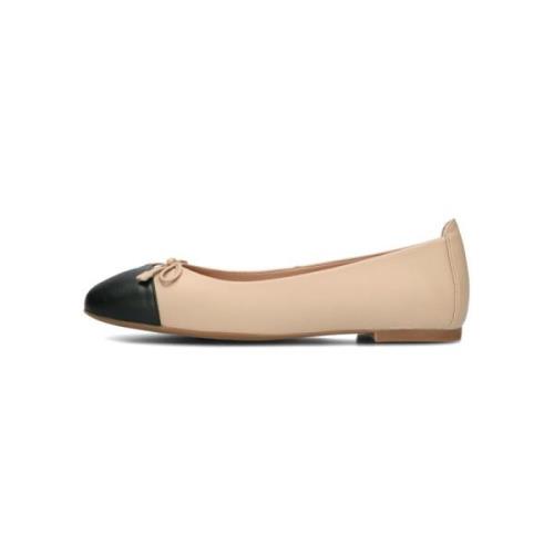 Beige Zwarte Leren Ballerina's Unisa , Beige , Dames