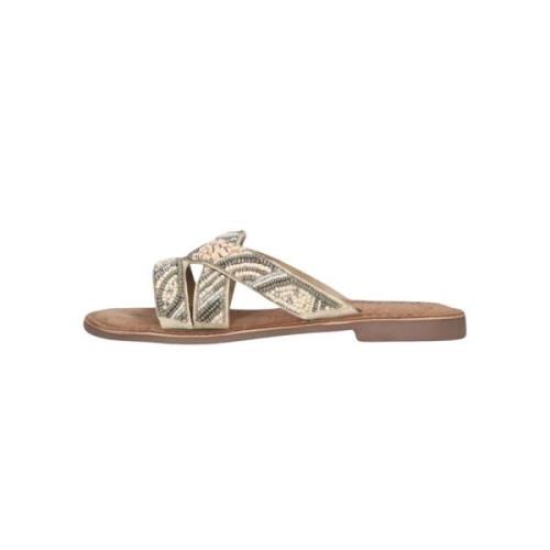 Beige Zomer Slipper met Kralenbanden Lazamani , Beige , Dames