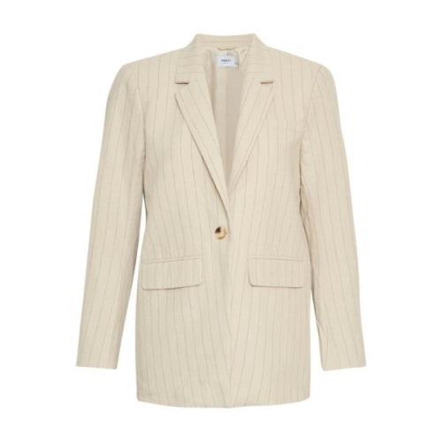 Gestreepte Split Blazer - Haver/Grijs Moss Copenhagen , Beige , Dames