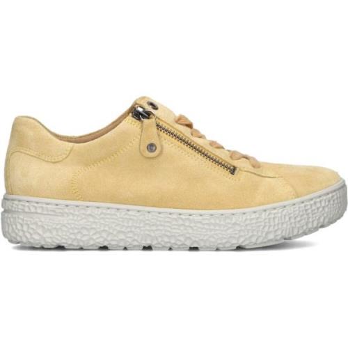 Gele Suède Lage Sneaker met Rits Hartjes , Yellow , Dames