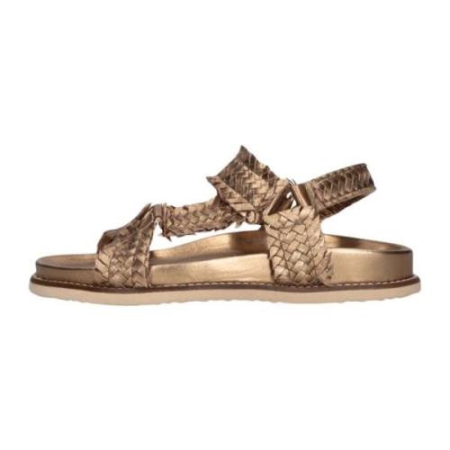 Bronzen Geweven Sandalen met Klittenbandsluiting Inuovo , Brown , Dame...