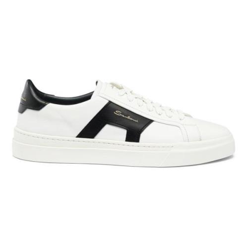 Dubbele Gesp Leren Sneaker Santoni , White , Heren