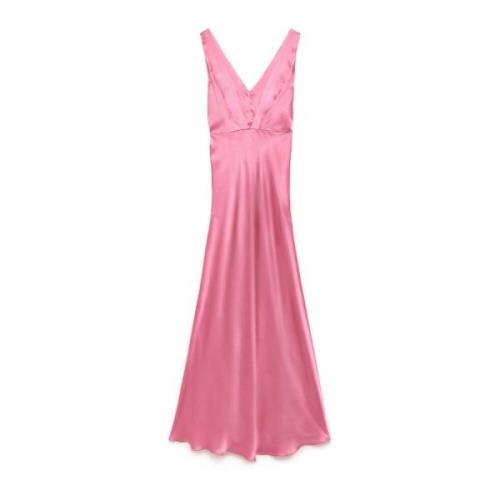 Elegante Maxi Jurk met V-Hals Maliparmi , Pink , Dames