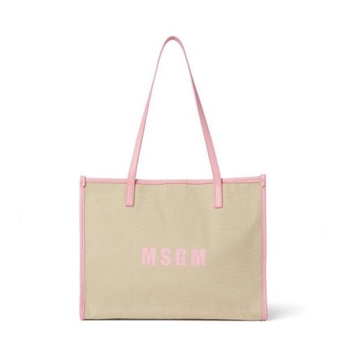 Canvas Tote Tas met Bedrukt Logo Msgm , Beige , Dames