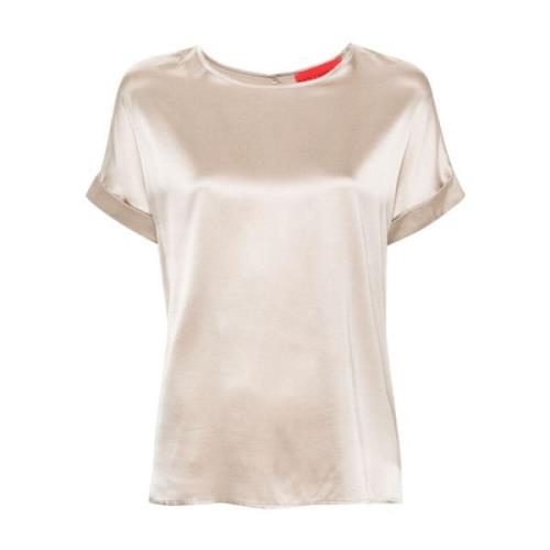 Gouden Satijnen Top met Korte Mouwen Wild Cashmere , Beige , Dames