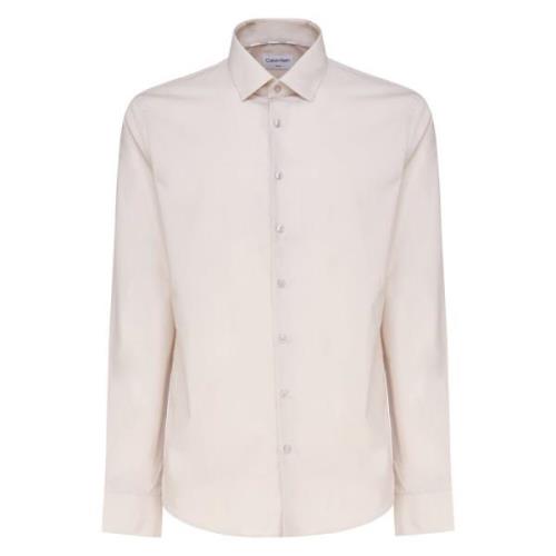 Katoen Elastaan Shirts Calvin Klein , Beige , Heren