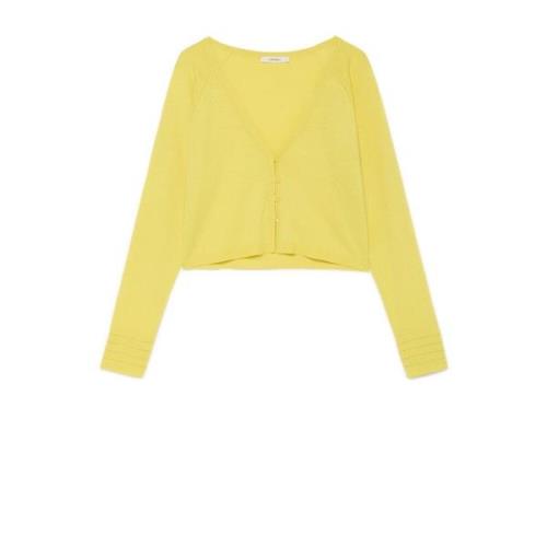 V-hals kort vestje met geperforeerd detail Maliparmi , Yellow , Dames