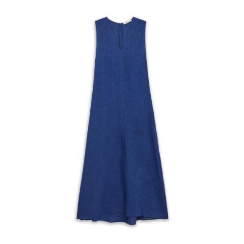 V-hals Linnen Jurk Maliparmi , Blue , Dames