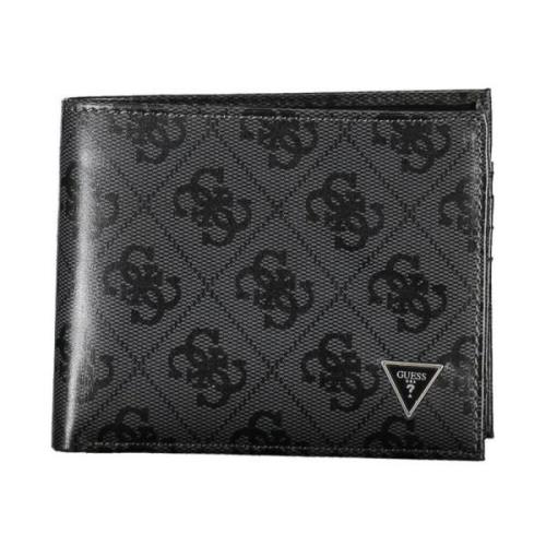 Zwarte leren portemonnee met logodetails Guess , Black , Heren