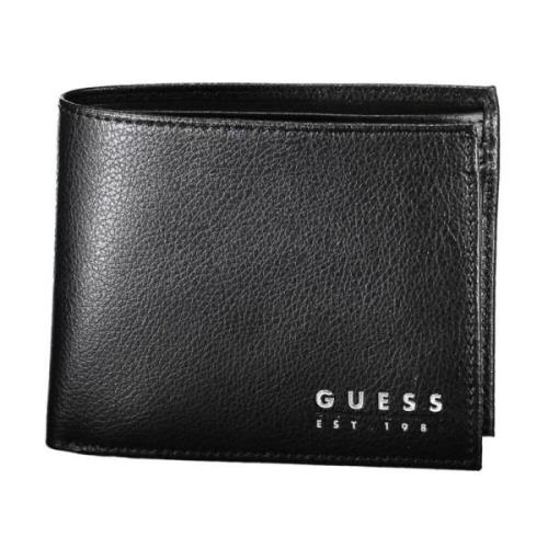 Zwarte leren portemonnee met meerdere vakken Guess , Black , Heren