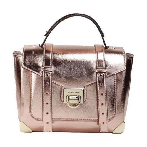 Metallic Leren Satchel met Flip Lock Michael Kors , Pink , Dames