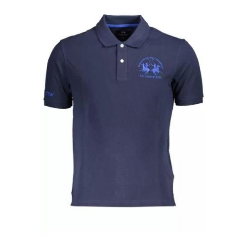 Blauw Geborduurd Katoenen Poloshirt La Martina , Blue , Heren