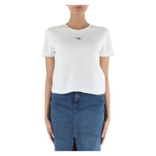 Katoenen T-shirt met Voorlogo Patch Calvin Klein Jeans , White , Dames