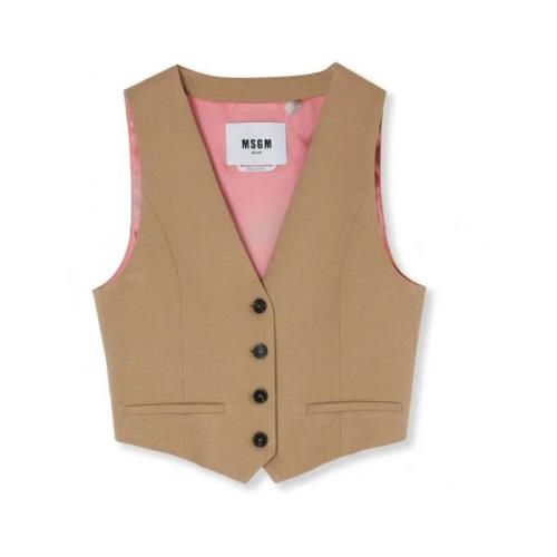 Canvas Viscose Flamed Gilet Jas Msgm , Brown , Dames