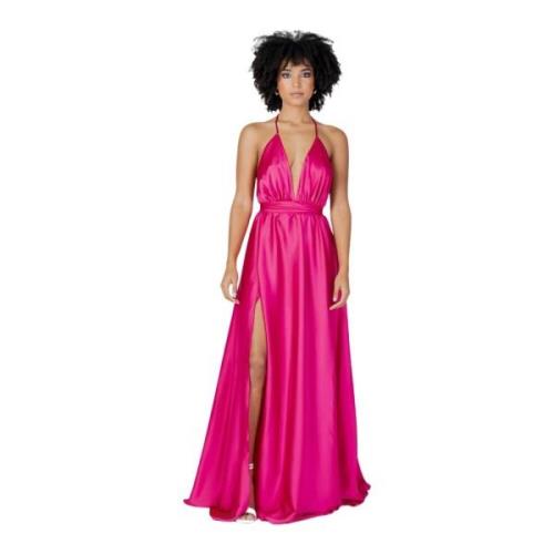 Fuchsia V-Neck Strappy Zomerjurk Sol Wears Women , Pink , Dames