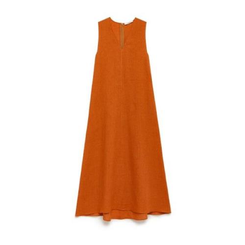 V-hals Linnen Jurk Maliparmi , Orange , Dames