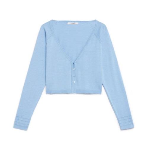 V-hals korte cardigan met geperforeerd detail Maliparmi , Blue , Dames