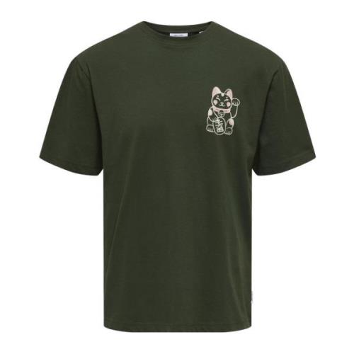 Dynamisch Print T-shirt met korte mouwen Only & Sons , Green , Heren