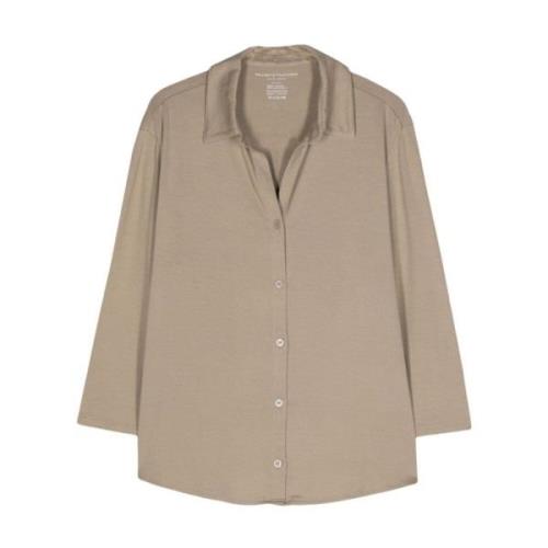 Dove Grey Jersey V-Hals Shirt Majestic Filatures , Beige , Dames