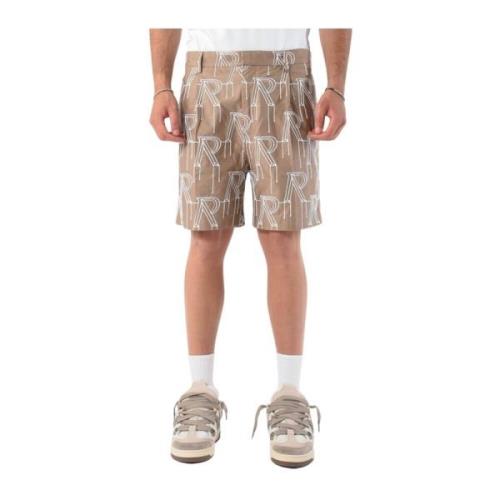 Katoenen Bermuda Shorts met Geborduurd Logo Represent , Beige , Heren