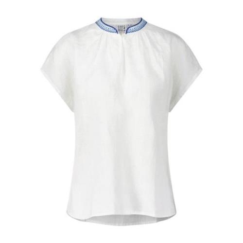 Linnen shirt met geborduurde kraag Emily Van den Bergh , White , Dames