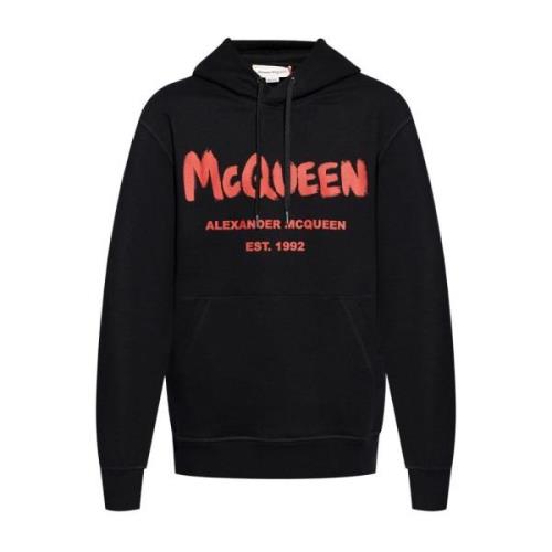 Zwarte Logo Print Hoodie Alexander McQueen , Black , Heren