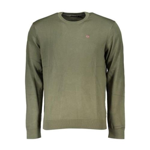 Groene Crew Neck Geborduurde Trui Napapijri , Green , Heren