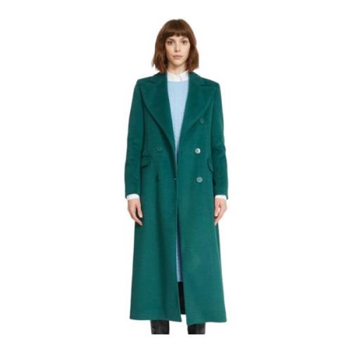 Dubbelrijige Midi Jas met Brede Revers Silvian Heach , Green , Dames