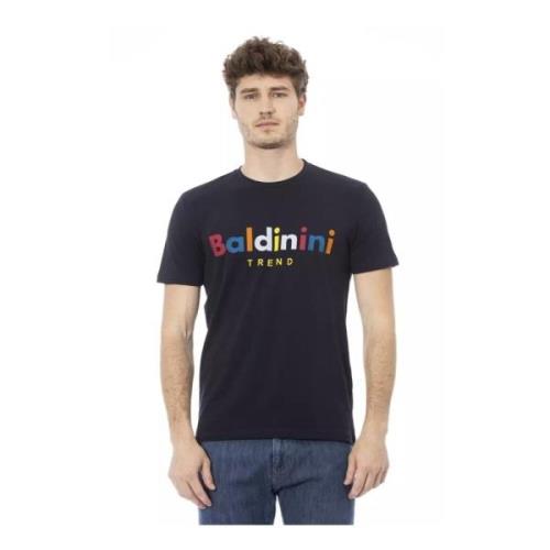 Blauw Katoenen T-shirt Ronde Hals Voorprint Baldinini , Blue , Heren