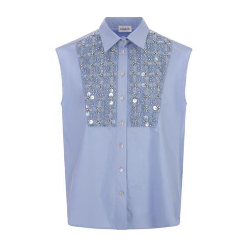 Blauwe mouwloze shirt met strass P.a.r.o.s.h. , Blue , Dames