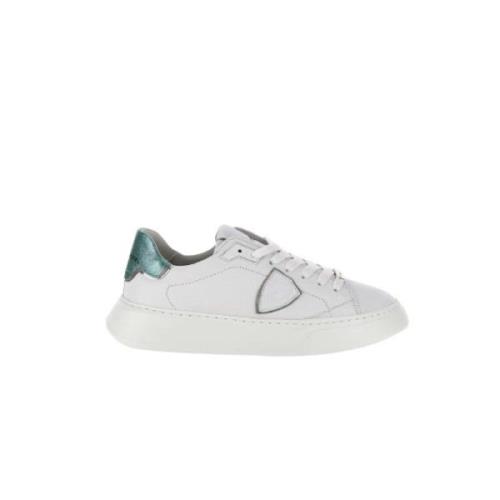 Metallic Wit/Blauw Leren Sneakers Ss23 Philippe Model , White , Dames