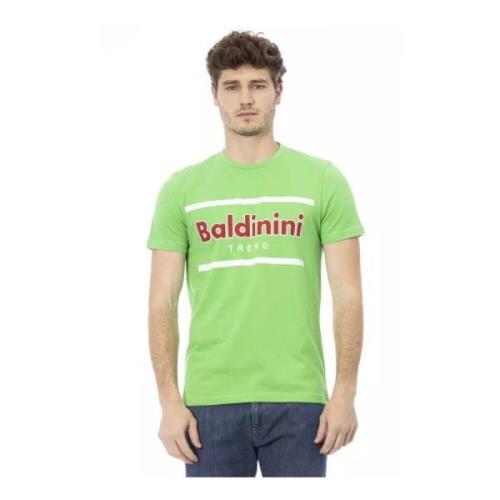 Groene Katoenen T-shirt Mannen Ronde Hals Baldinini , Green , Heren