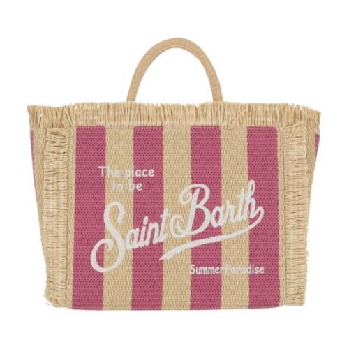 Gestreepte Stro Tas met Franje Randen MC2 Saint Barth , Multicolor , D...