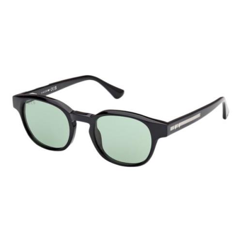 Heren Zonnebril Zwart Groen Rond Glanzend WEB Eyewear , Black , Heren