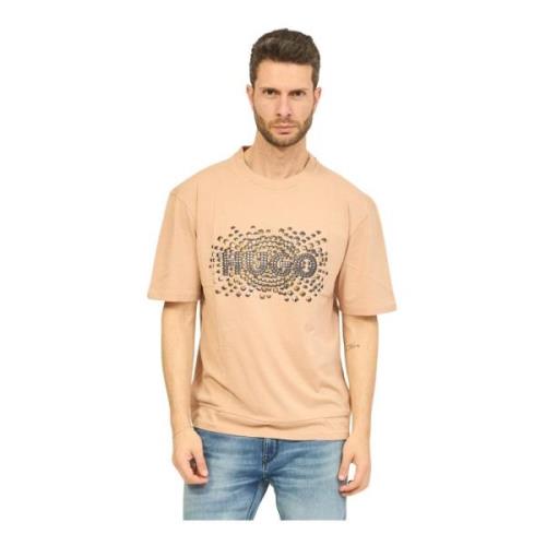 Heren Dunic T-shirt Beige Acid Wash Hugo Boss , Beige , Heren