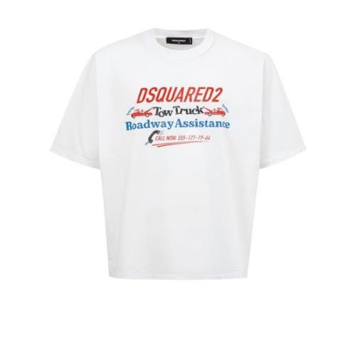 Wit Tow Truck Print T-Shirt Dsquared2 , White , Heren