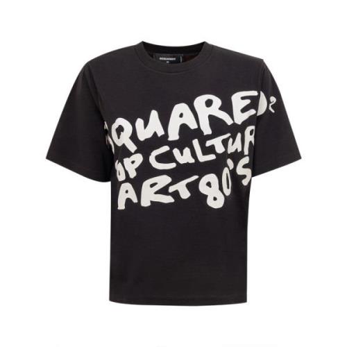 Retro Zwart T-shirt 80's Stijl Dsquared2 , Black , Dames